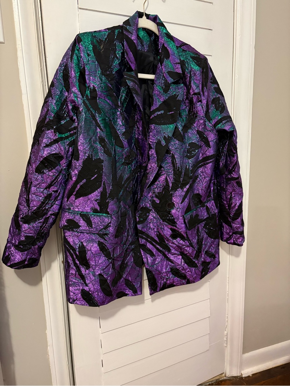 Nasty Gal Purple & Teal Metallic Floral Blazer